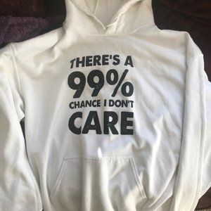 Large White Hoodie Sweatshirt "I don't care" logo
